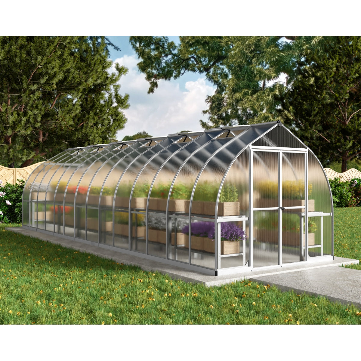 Palram - Canopia | Bella Greenhouse 8 Ft Wide - Silver With 6mm Twin-wall Polycarbonate Glazing
