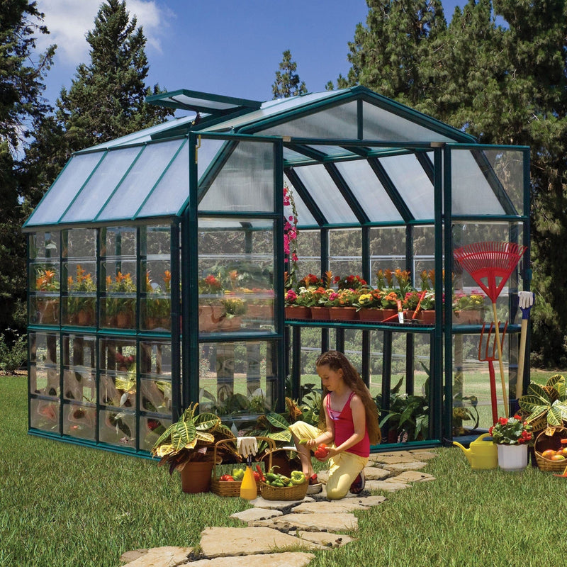 Palram - Canopia | Grand Gardener Greenhouse Kit - 8 Ft Wide - Green - 0.8mm Clear Polycarbonate Glazing