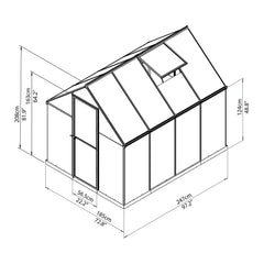 Palram - Canopia | 6X8 ft Hybrid Greenhouse Kit - Green With 0.8mm Polycarbonate Glazing