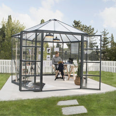 Palram - Canopia | 12x10 Ft Oasis Hex Greenhouse Kit - Gray With 0.8mm Polycarbonate Glazing