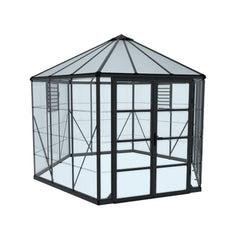 Palram - Canopia | 12x10 Ft Oasis Hex Greenhouse Kit - Gray With 0.8mm Polycarbonate Glazing