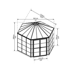 Palram - Canopia | 12x10 Ft Oasis Hex Greenhouse Kit - Gray With 0.8mm Polycarbonate Glazing