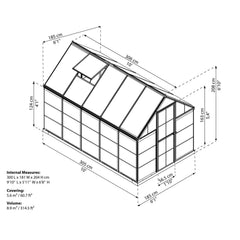 Palram - Canopia | 6x10 Ft Mythos Greenhouse Kit - Gray With 4mm Twin-wall Polycarbonate Glazing